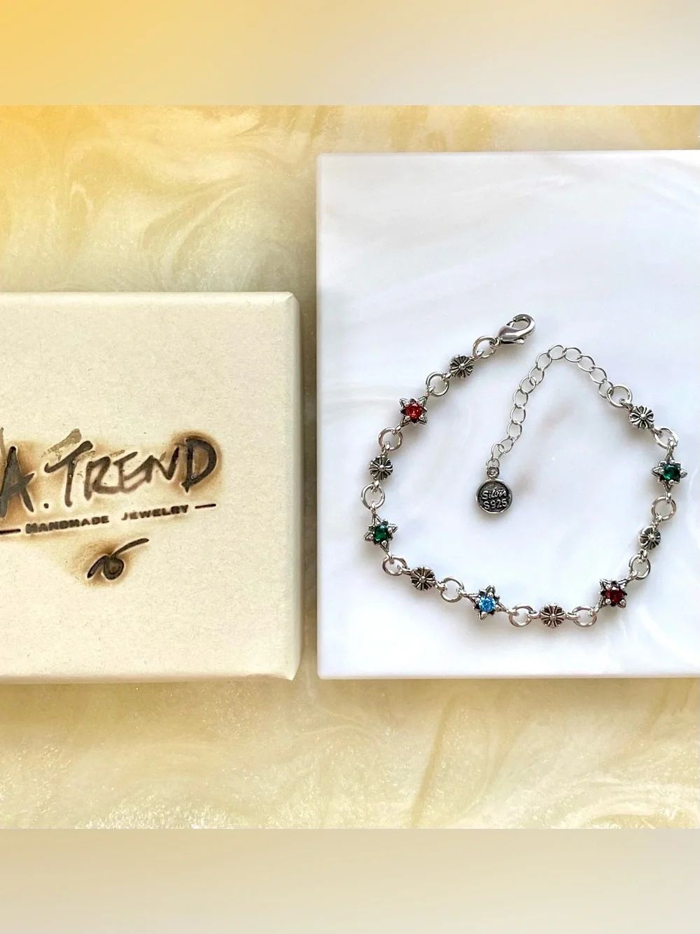 Sterling Star-Link Bracelet with Multicolor Crystal Accents